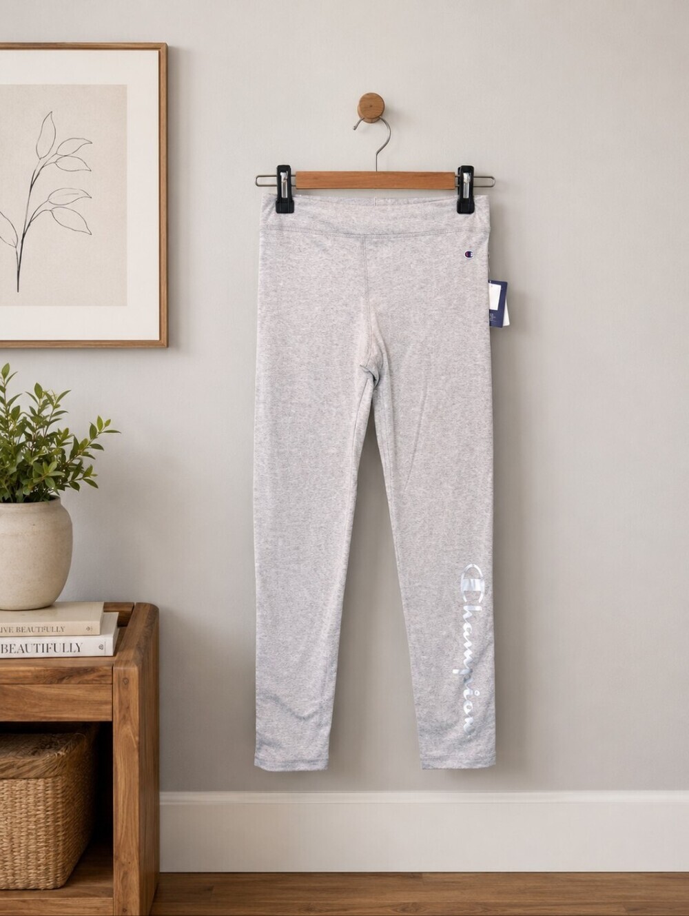 Champion Girls Signature Script Gray Athletic Leggings Size XL